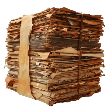 AI generated pile of old paper documents isolated on transparent background ,generative ai png