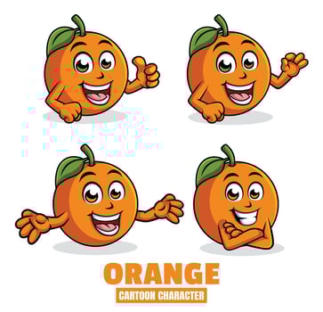 Orange Cartoon mascot character vector illustration set in differnt poses, thumb up, ok, surprise