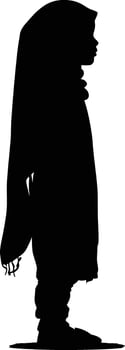 AI generated Silhouette cute little girl wearing hijab black color only vector