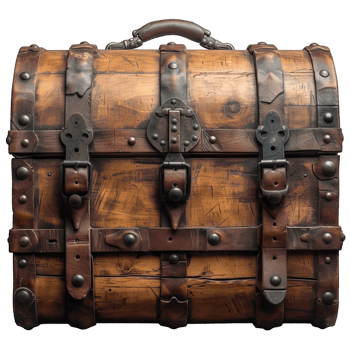 AI generated wooden treasure chest isolated on transparent background ,treasure chest png ,generative ai