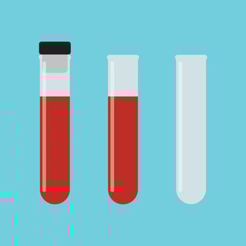 Blood test tube cartoon glass design icon. Medical tube blood test laboratory liquid breaker container vector