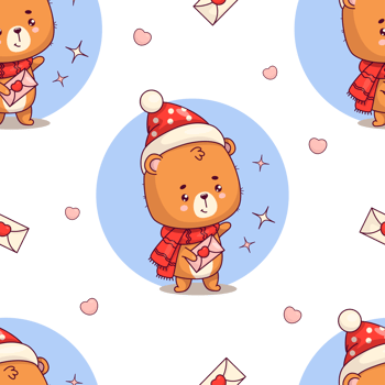 Seamless pattern  cute bear  with love letter png