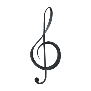 The treble clef is black. The watercolor illustration is hand-drawn. Highlight it. For logos, badges, stickers and prints. For postcards, business cards, flyers and posters. png