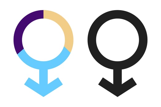 Male sex icon set. colorful Male sign, Male icon. Multi color gender equality icon. Male female transgender symbol pink, blue yellow and black. vector