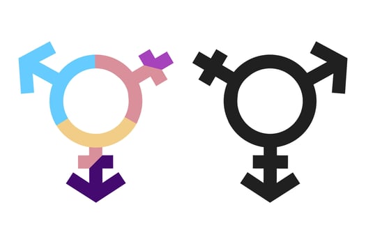 Transgender sex icon set. colorful Transgender Male sign, Third gender icon. Multi color LGBT gender equality icon. Transgender Male female symbol. androgynous and intersex gender identity sign. vector