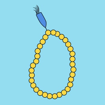 Beaded necklace on blue background for Islamic Ramadan Kareem Pray Activity. Vector illustration in flat style