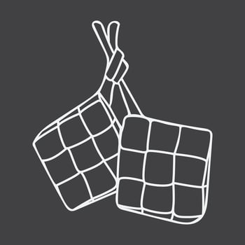 Green Opor Ketupat, Traditional Food served at Eid Mubarak Day, the Islamic Holiday in the whole world. Illustration vector icon in Black and White or Grayscale Color Background.