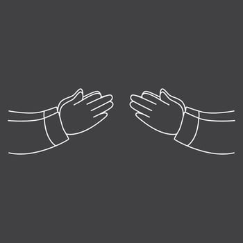 Two hands clapping isolated on black and white or grayscale background. two hands reaching out to each other in islamic gesture tradition. Vector illustration in flat style.