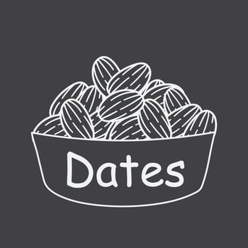 Almond or Dates Fruit in a bowl on a black and white or grayscale background. Vector illustration.