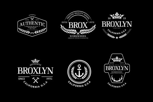 Retro badge. Old emblem, logo frame and vintage silhouette badges hipster design vector set