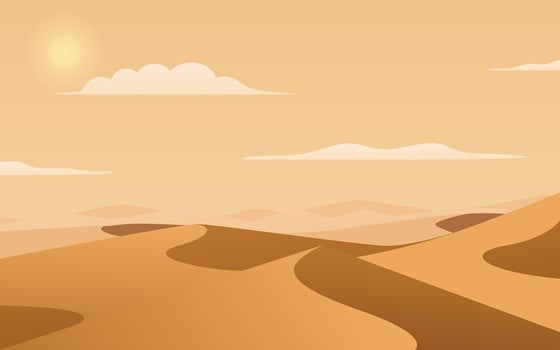 Desert landscape with sun vector illustration. Desert dunes