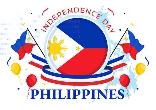 Philippines Independence Day Vector Illustration on 12 June with Waving Flag and Ribbon in National Holiday Celebration Flat Cartoon Background
