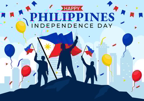 Philippines Independence Day Vector Illustration on 12 June with Waving Flag and Ribbon in National Holiday Celebration Flat Cartoon Background