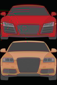 Set of front view Vector Illustration of Isolated highlight  color car on black background, Vehicle in a Flat Cartoon Style.