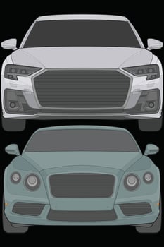 Set of front view Vector Illustration of Isolated highlight  color car on black background, Vehicle in a Flat Cartoon Style.