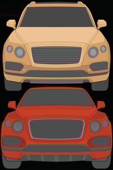 Set of front view Vector Illustration of Isolated highlight  color car on black background, Vehicle in a Flat Cartoon Style.
