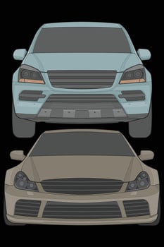 Set of front view Vector Illustration of Isolated highlight  color car on black background, Vehicle in a Flat Cartoon Style.