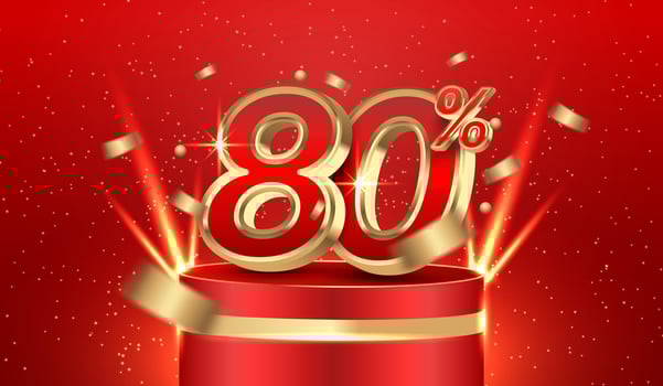 80 off, Red discount sale podium, Gold discount promotion 80 off. Vector illustration