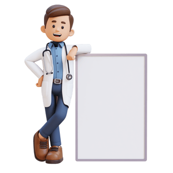 3D Doctor Character  Lying on Blank Placard. Suitable for Medical content png