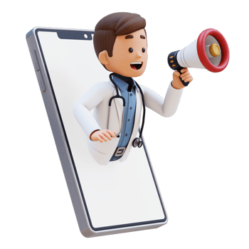 3D Doctor Character Jump from Phone Screen with Megaphone. Suitable for Medical content png