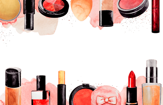rectangular banner of Makeup. Watercolor. Beige Cosmetics elements for frame or text. png