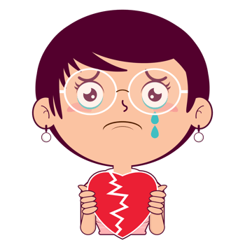 woman holding broken heart face cartoon cute png