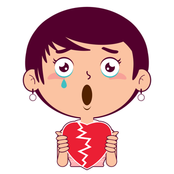 woman holding broken heart face cartoon cute png
