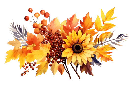 AI generated Fall Arrangement Watercolor Illustration  Autumn Leaves, Rowan Berries, Sunflower, Acorn, Maple Leaf png