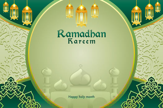 Elegant glamour background and poster Ramadan Kareem with gradient style and realistic icon vector