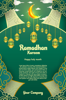 Elegant glamour background and poster Ramadan Kareem with gradient style and realistic icon vector
