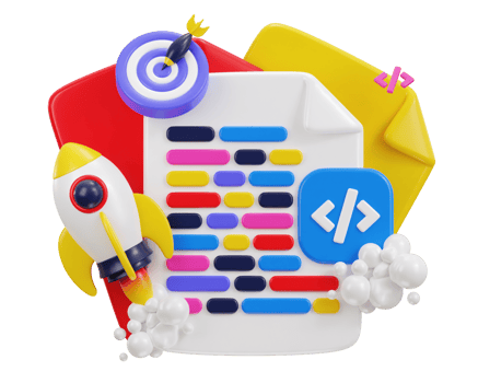 3d programming language with target on web development coding symbol with rocket for programmer growth concept icon illustration png