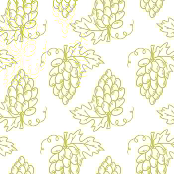 Green grapes hand engraved seamless pattern vector