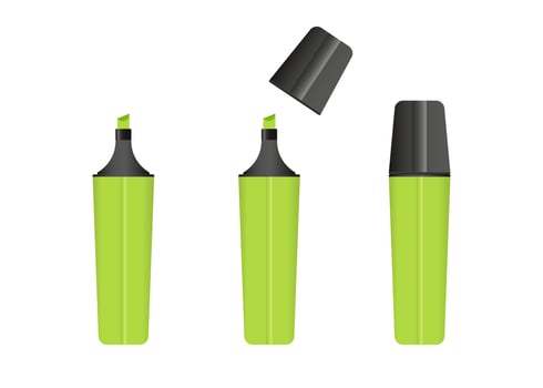 Green highlighter marker, 3 versions of marker in green color. vector