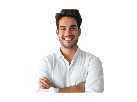 AI generated Latin man face smiling with crossed arms looking at the camera png