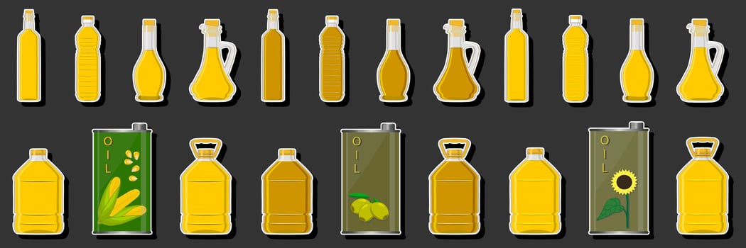 Illustration on theme big kit oil in different glass bottles for cooking food vector