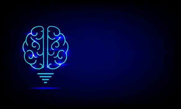 Creative and idea concept. Light bulb brain with light rays on blue background. Artificial intelligence. Mechanism teamwork engineer. vector