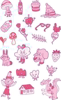 Cute Colorful and Bright Character Icon Pack Pink vector