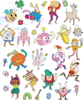 Cute Colorful and Bright Wacky Cartoon Character People Holidays vector