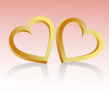 Two golden hearts linked together. Design element. Vector illustration