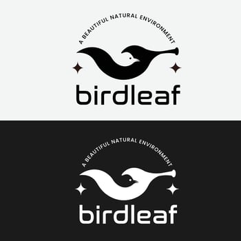 Bird and leaf icon in negative space vector illustration