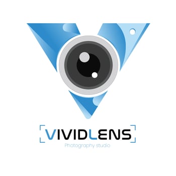 v letter lens logo design , photography studio logo vector