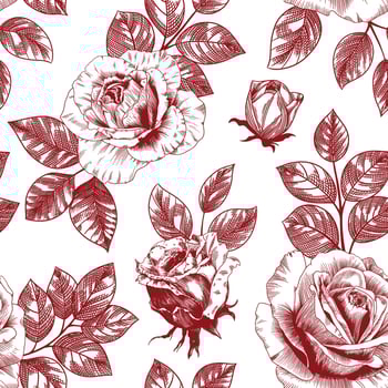 Abstract modern floral seamless pattern with hand drawn flower in Toile de jouy style. Retro elegance repeat print. Vintage design for fabric, wallpaper or wrapping vector