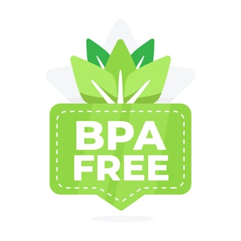 BPA Free badge with leaf graphics, indicating the absence of Bisphenol A in products. vector