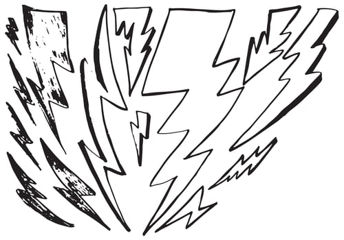 set of hand drawn vector doodle electric lightning bolt symbol sketch illustrations. thunder symbol doodle icon .