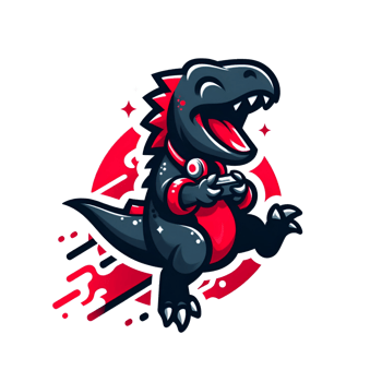 AI generated a cartoon dinosaur with red and black stripes png