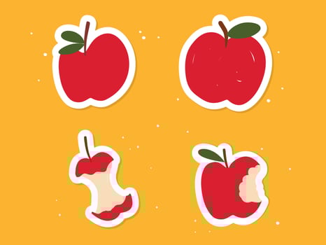 Hand drawn cute apple, bitten apple, apple core vector sticker style