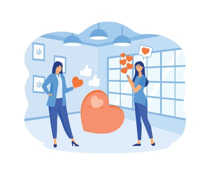 Abstract concept of digital overload, mental health problem selfie post. flat vector modern illustration