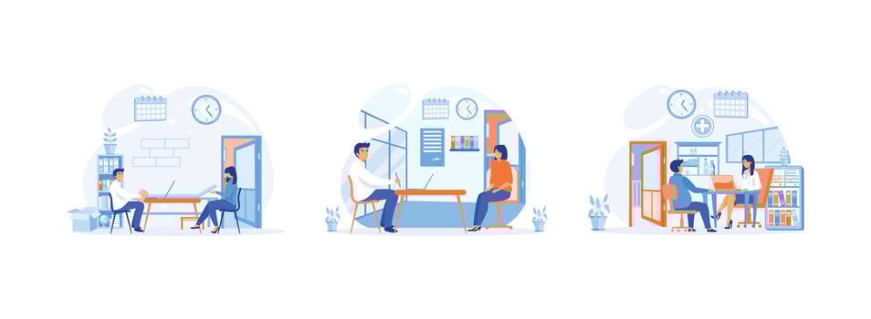 Woman at the doctors appointment, Patient in the doctors office, Patient having Consultation about Disease Symptoms with Doctor Therapist in Hospital. vector
