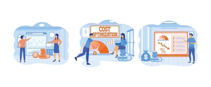 Financial and marketing strategy ideas. balancing costs and income. Financial and marketing strategy ideas. Cost optimization set flat vector modern illustration