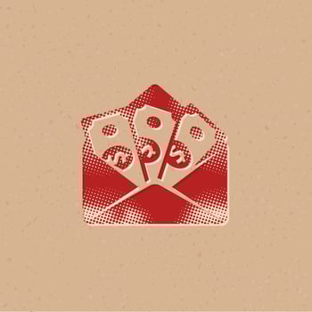Money envelope halftone style icon with grunge background vector illustration